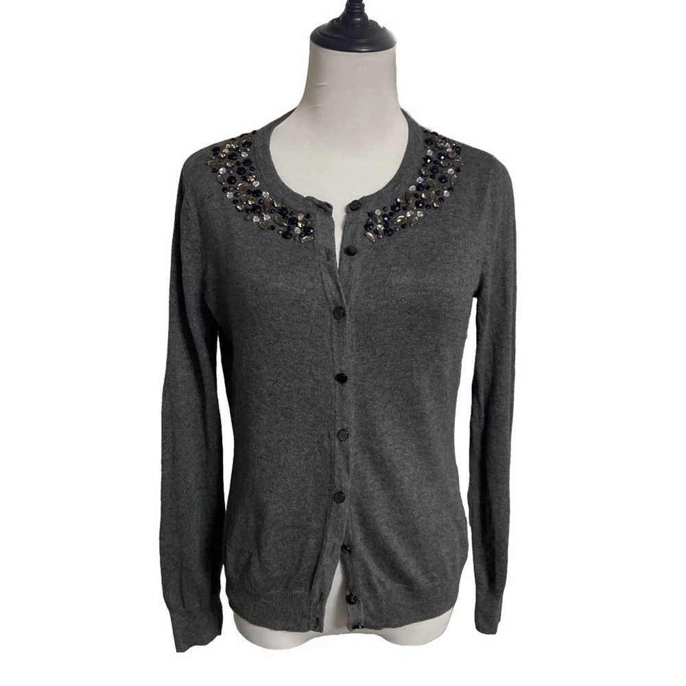 Women's Merona Cardigan Beaded Sweater M Gray